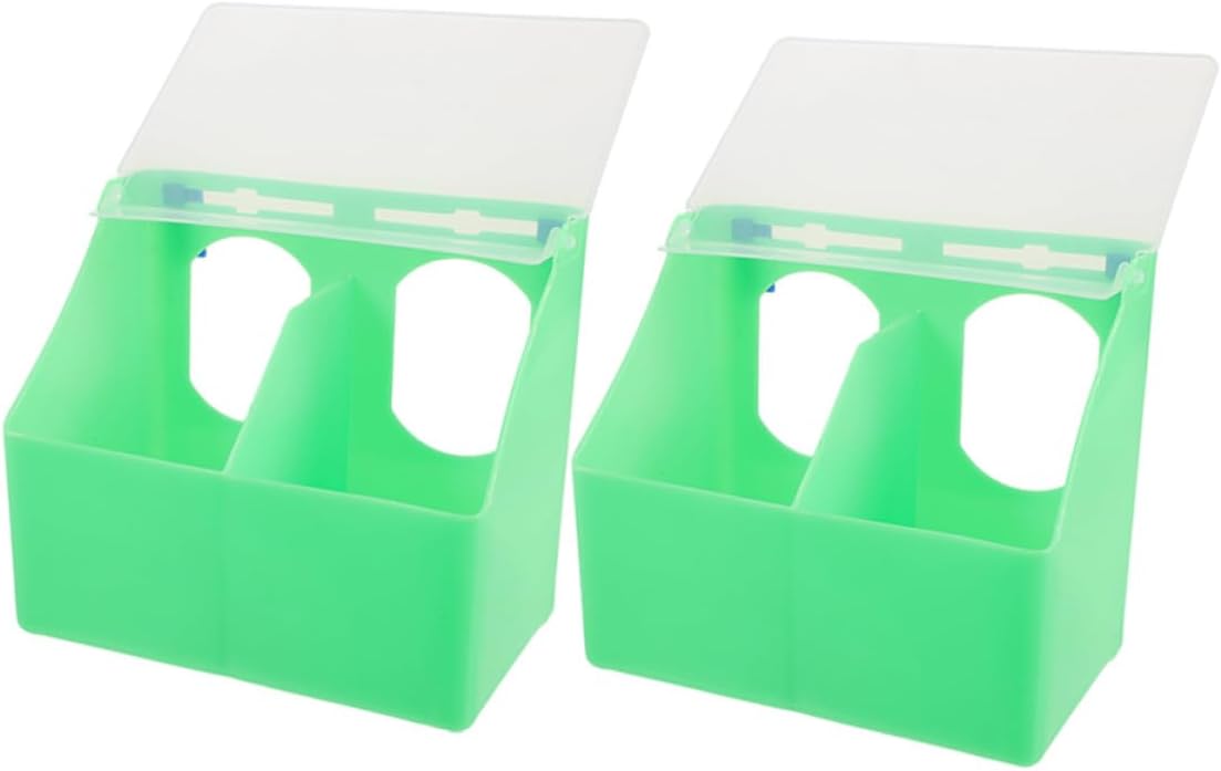 2pcs Pigeon Feeder with Cover and Dual Holes Hanging Food and Water Dispenser for Bird Cages, Green Multi-Functional Feeder for Pigeons, Parrots, and Quails, Suitable for Outdoor