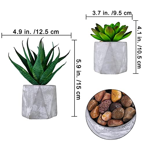 6 Pcs Assorted Small Artificial Potted Succulents Plants Aloe Sedum In Gray Concrete Ceramic Pots Geometric Planters For Party Favor Gift Home Windowsill Tabletop Shelf Indoor Outdoor Greenery Decor #TOP3