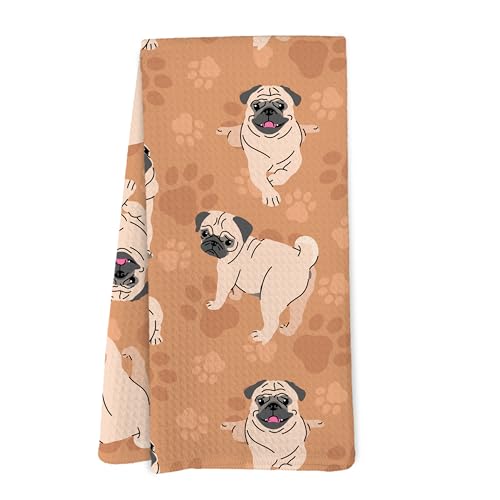Yorhifa Dog Kitchen Towels, Pug Dish Hand Tea Towels for Kitchen Decor, Dog Lover Gifts, 16x24inch