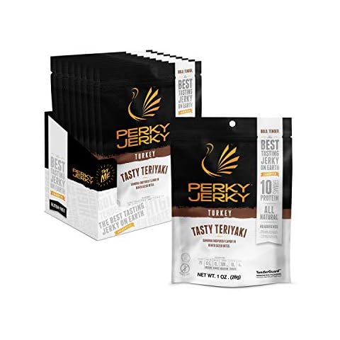 Perky Jerky Tasty Teriyaki Turkey Jerky, 1oz (Pack of 12) - Low Sodium - 10g Protein per Serving - Low Fat - 100% U.S. Sourced - Tender Texture Cover