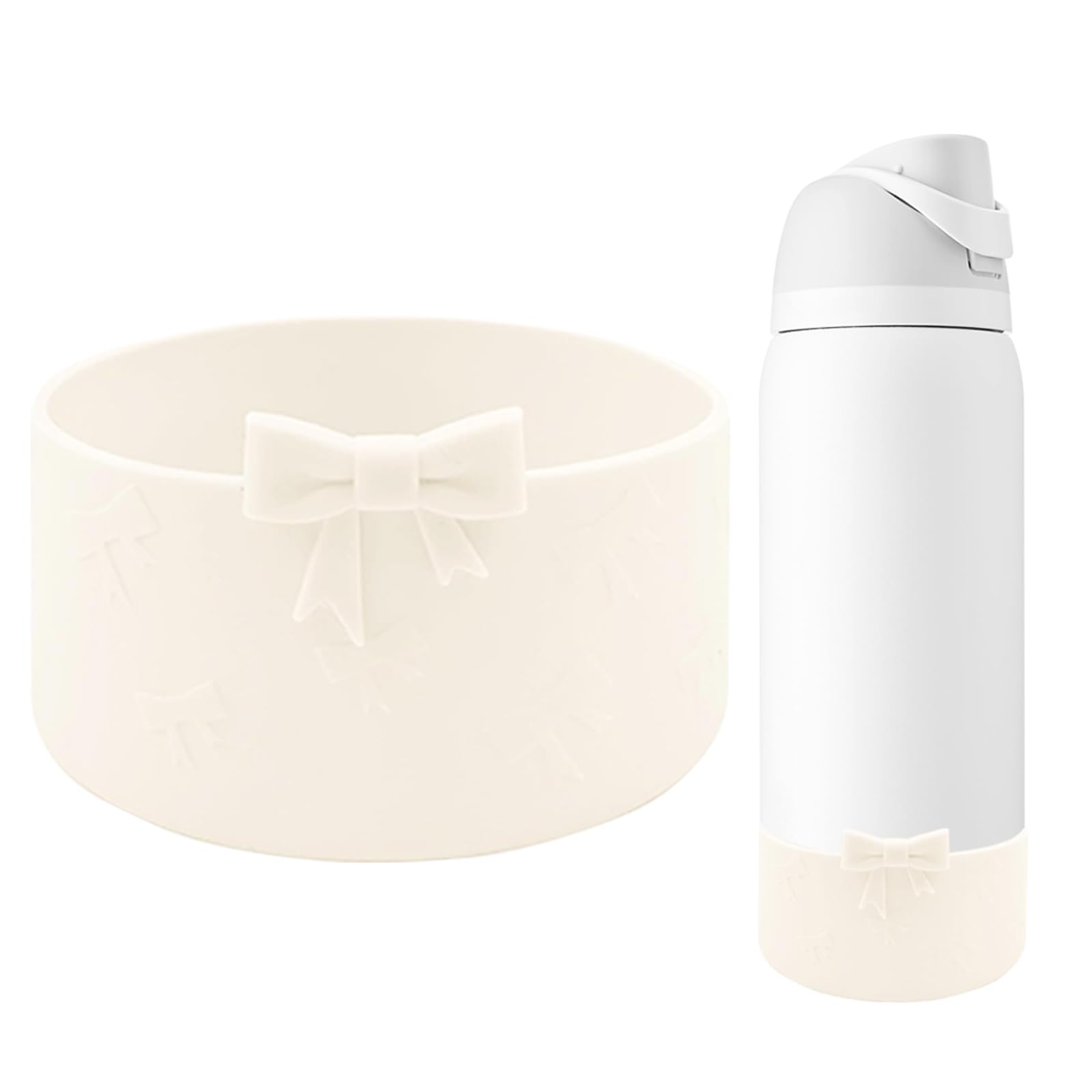 GAISHION Silicone Bow Boot Compatible with Owala 32 oz Water Bottles,Protective Sleeve Anti-Slip Bottom Bumper for FreeSip, Twist, and Flip Stainless Steel Water Bottles Accessories-Beige