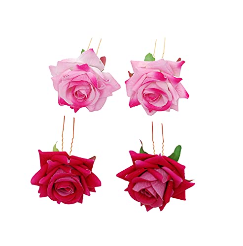 Image of Vogue Hair Accessories Light Weight Rose Flower Bun Maker Juda Pins Hair Accessories (4 Hair Pins) (Light Pink & Dark Pink)