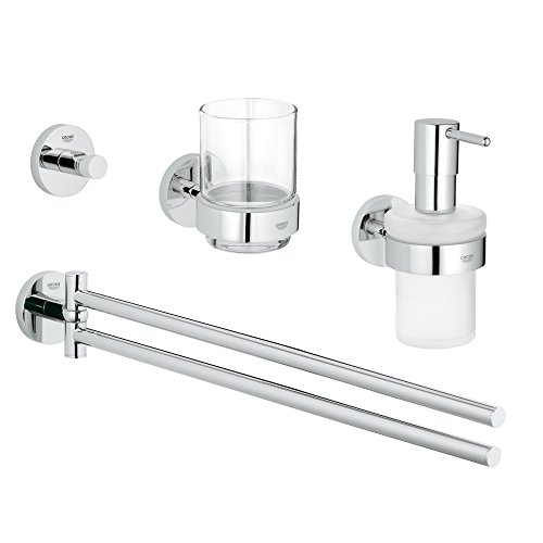 GROHE 40846001 Essentials Master Bathroom Accessories Set 4-in-1, Starlight Chrome