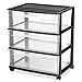 HOMZ Plastic 3 Drawer Wide Cart, Black Frame, Clear Drawers, 4 Casters included, Set of 1