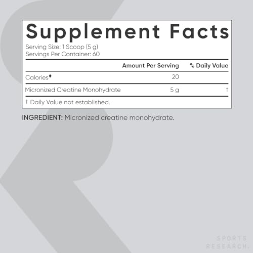 Sports Research Creatine Monohydrate - Gain Lean Muscle, Improve Performance and Strength and Support Workout Recovery - 5 g Micronized Creatine - 10.58 oz - Image 4