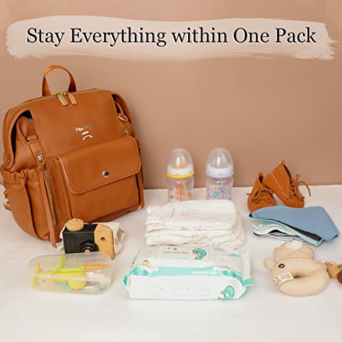 Miss Fong Mini Diaper Bag, Small Diaper Bag, Leather Diaper Bag Backpack With 12 Diaper Bag Organizer, Insulated Pocket, 2 Insulated Pockets (Brown) #TOP3