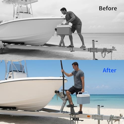 NUOVEPE Heavy-Duty 3-Step Boat Trailer Tongue Ladder with Safety Handrail, 500lbs Capacity Anti-Slip Boarding Steps for Deep V Hull Trailers,Safe & Easy Boarding Solution by NUOVEPE - Used condition - Image 4