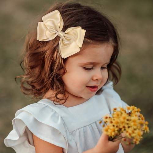 CN 4.5 Inch Gold Glitter Hair Bows for Girls Alligator Clips Sparkly Satin Hair Accessories for Kids Toddler Women on Birthday Wedding Christmas and Party
