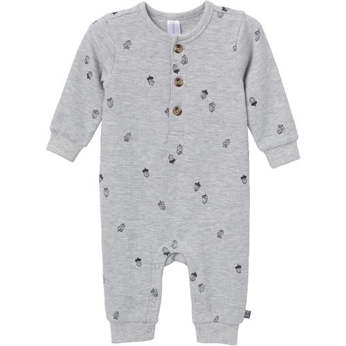 Modern Moments by Gerber Baby Boys' Long Sleeve Long Leg Slouch Romper, Grey Heather Acorn, 24 Months