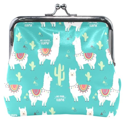 Monedero personalizado de piel para mujer, diseño de llamas de Cactus - Azul azulado - Hebilla de bloqueo - Monedero, Cute Lamas Cactus Teal, Clásico, Cute Lamas Cactus Teal, Clásico