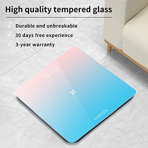 Bathroom Scale For Body Weight, Yoncon Digital Weight Scale Upgrade Tempered Glass, Led Display, Large Platform, Round Design, Temperature Detection, For Yoga, Fat Loss Etc, High Accuracy 0.1Lb/440Lb #TOP5