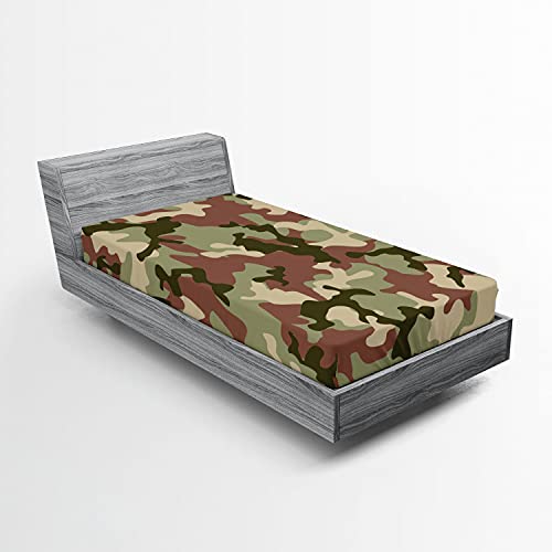Ambesonne Camo 2 Pack Fitted Sheet, Pattern in Forest Colors, Bed Cover All-Round Elastic Deep Pockets 2 Pieces, Package Contains 2 Twin XL Size Fitted Sheets, Dark Green Army Green