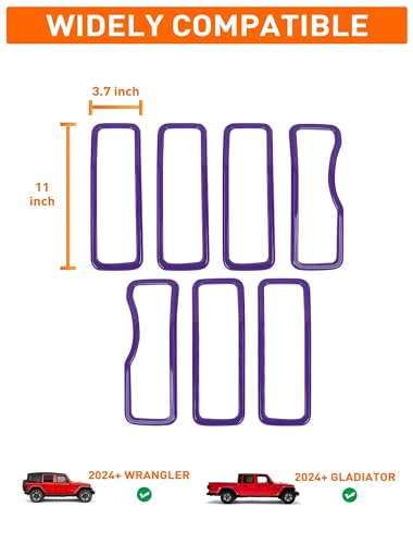 Image of Savadicar Front Grill Inserts for 2024+ Jeep Wrangler JL JLU 4XE & Gladiator JT - Elevate Your Wrangler's Aesthetics with Front Grille Cover Guard, Exterior Trim Accessories, 7 PCs, Purple