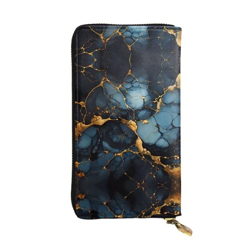 Leather Wallet 7.48 x 4.13 in - Stylish and Durable Wallet for Women with Multiple Compartments and Zipper Design Black Gold Marbled Pattern