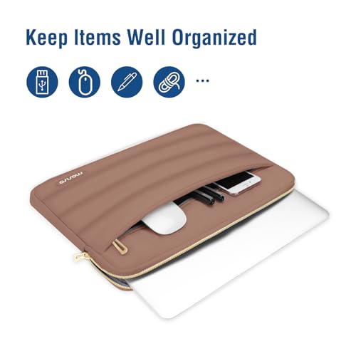 Image of MOSISO Laptop Case 16 inch, 15-15.6 inch Puffy Laptop Sleeve Compatible with MacBook Pro 16 M5 M4 M3 M2 M1, HP Dell ASUS Acer Toshiba Lenovo, Polyester Horizontal Bag with Small Case, Mocha