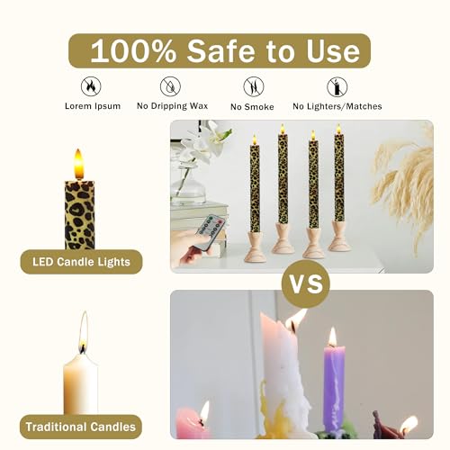 Image of Remote Leopard LED Taper Candles - 4pcs Animal Pattern Flameless Battery Operated Candlesticks for Home Wedding Dining Table Holiday & Party Decoration