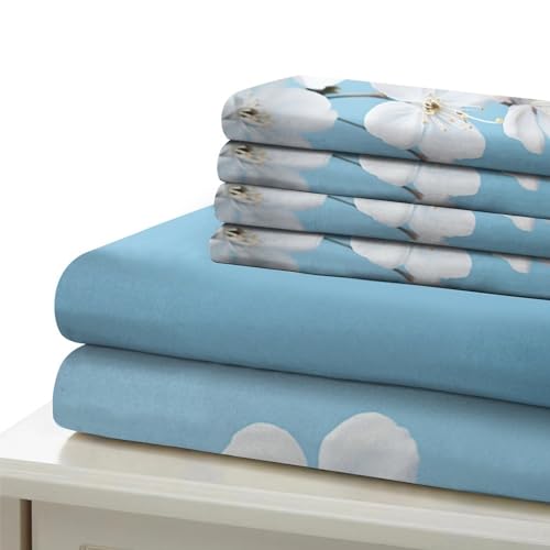 Housse de couette imprimée 3D fleurs blanches IOFEER parure de lit double polycoton - 6