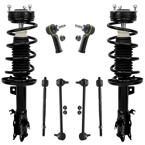 Image of Detroit Axle - 8pc Front Struts Kit for Ford 2011 2012 2013 Fiesta, 2 Struts with Coil Springs 2 Sway Bar End Links 4 Inner Outer Tie Rods Suspension Replacement