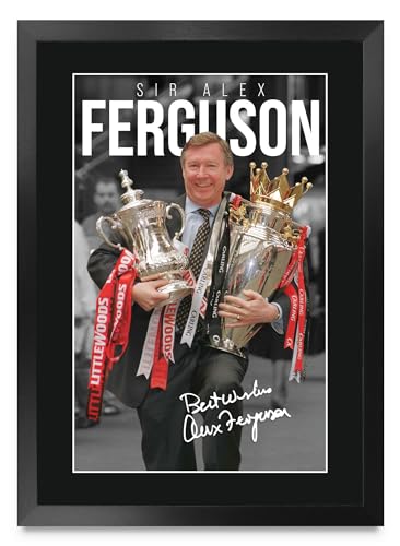 Regalos de Sir Alex Ferguson Red Devils con foto enmarcada A3 de autógrafo firmado