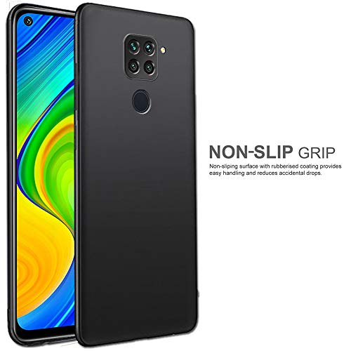 Image of TheGiftKart Sleek Back Cover Case for Redmi Note 9 | Slim Fit Protective Design | Ultra Matte Finish | Camera Protection Bump | Soft Silicon Back Cover Case (Silicone, Black)