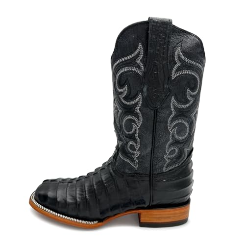 Mens Leather Alligator Tail Print Square Toe Western Cowboy Boot2