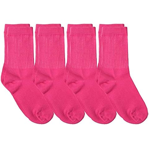 juDanzy 4 Pack of Crew Height Boys or Girls Socks for School Uniform, Sports and Casual Wear (4-6 Years (Shoe Size 9C-1), Hot Pink) Cover