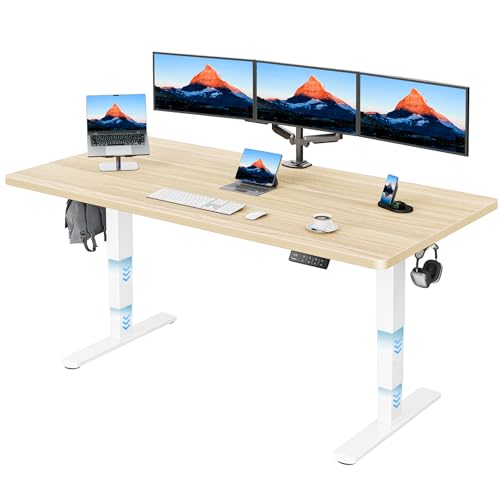HUANUO Höhenverstellbarer Schreibtisch 180x80cm Ganze Tischplatte, Elektrisch Schreibtisch Höhenverstellbar 60-125cm, 3 Stufen-Beine-Design mit 120kg Tragfähigkeit & 2-Motor, Elektrischer Stehpult