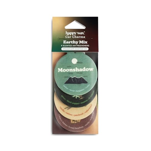 Image of Happy Wax Earthy Mix Car Charms 4-Pack - Includes: Moonshadow, Pine Forest, Vanilla Sandalwood and Vintage Leather