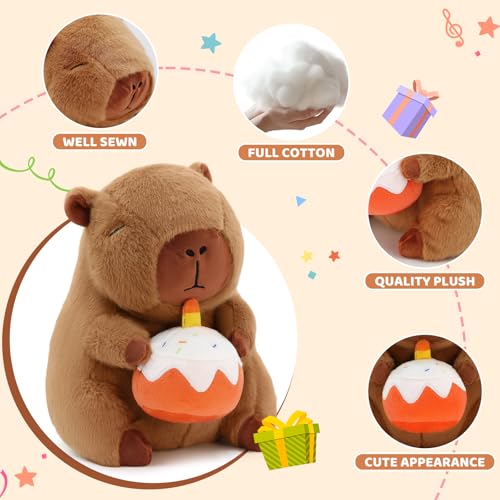 Image of Cute Capybara Plush with Cake - 13-inch Kawaii Capybara Stuffed Animal Pillow Soft Stuffed Plush Toy - Capybara Party Decoration Birthday Gifts for Kids Adult