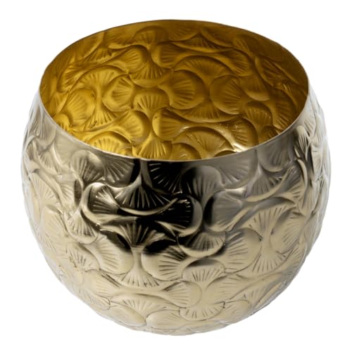 Mygift DECO3208BAS 7 Inch Vintage Style Brass Tone Metal Embossed Ginkgo Leaf Design Planter Pot Bowl thumb #6