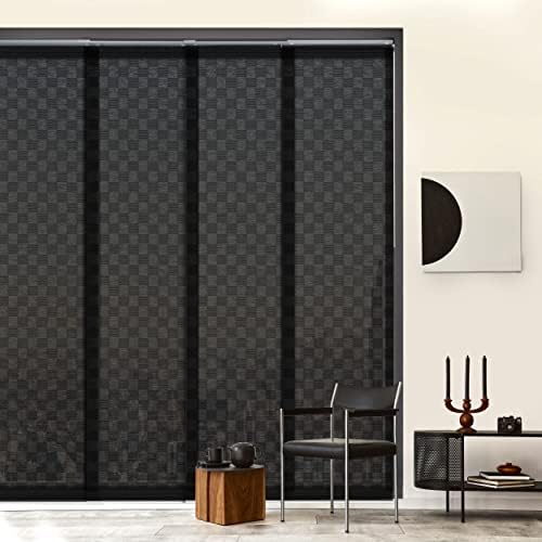 GoDear Design Deluxe Adjustable Sliding Panel Track Blind 45.8"- 86" W x 96" H, Extendable 4-Rail Vertical Blind for Sliding Patio Door, See-Through Trimmable Panel Curtain, Semi-Privacy, Black King