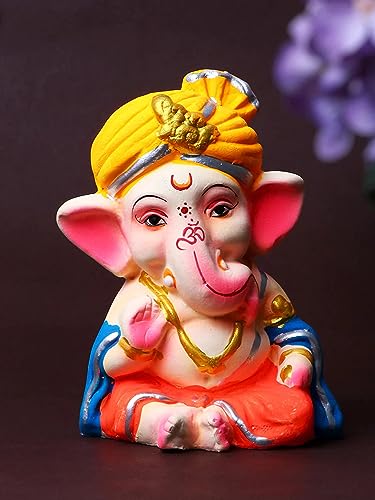 Bossify 100% Eco-Friendly Traditional Handcrafted Mitti Clay Ganesha Idol for Visarjan 4.5 Inches |Clay Ganesha Idol | Clay Ganpati Murti |Home Pooja | Home Decor |Ganesh Chaturthi
