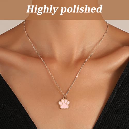 MIRKUZI Halsketten & Anhänger für Hunde, 2 Stück Katzen- und Hundepfoten-Halsketten, Emaille-Halskette mit Pfotenabdruck, süße Pfoten-Halskette (Schwarz und Pink)