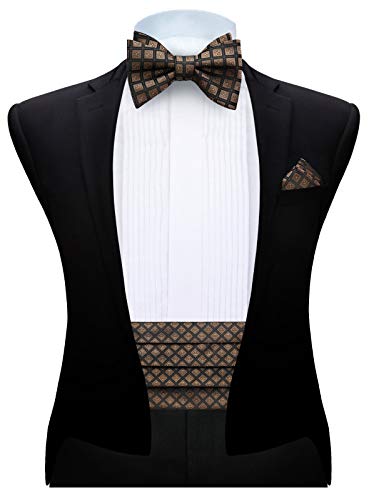 Hisdern Men's Formal Cummerbund & Bowtie & Pocket Square Set Floral Pattern Wedding Party #TOP1
