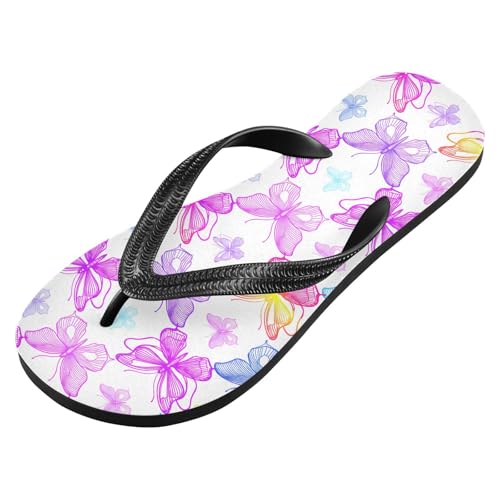 Sinestour Purple Butterflies White Flip Flops for Beach Thong Sandals Anti-slip Lightweight Beach Slippers for Summer Swim Travel2