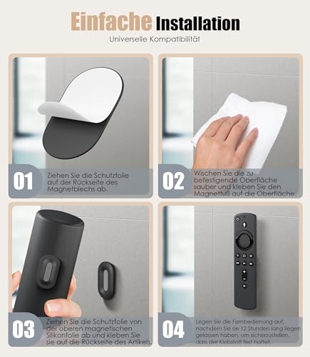 Nearockle 2025 Superstark Magnetische Fernbedienung Halterung, Doppelmagnete Selbstklebend Universal - Wandhalterung Fernbedienung Aufbewahrung für TV/Klimaanlagen/Garagentore(4 Stück, Schwarz)