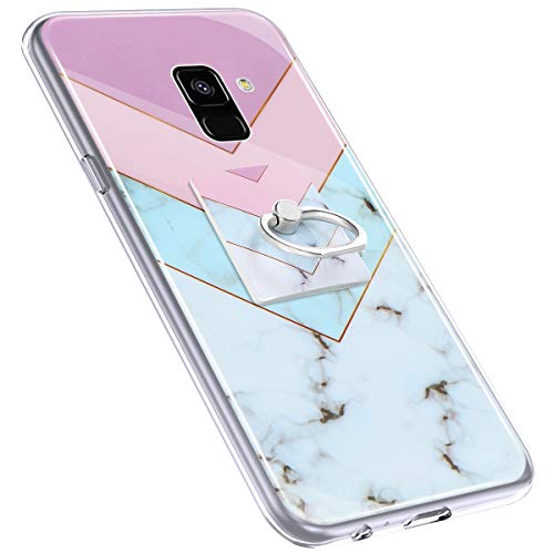 Urhause Cover Compatible with Samsung Galaxy A8 2018 Case Sparkle Glitter Bling Marble Case TPU Silicone Ring Holder Cover 360 Degree Rotation Ring Kickstand Shiny Bling Shockproof Cover Rainbow