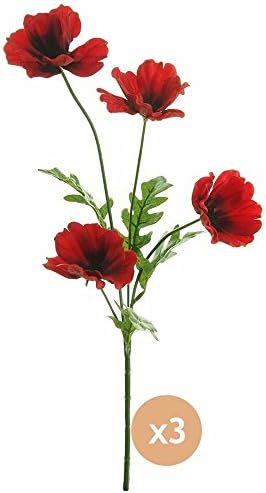 Angraves Set of 3 Red Small Wild Meadow Poppy Sprays (45cm)