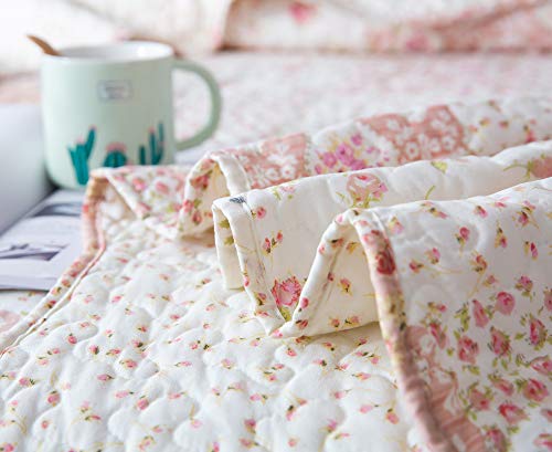 Kasentex Country-Chic Printed Pre-Washed Quilt Set. Microfiber Fabric Quilted Design. King Quilt + 2 Shams. Multi-Pink #TOP7