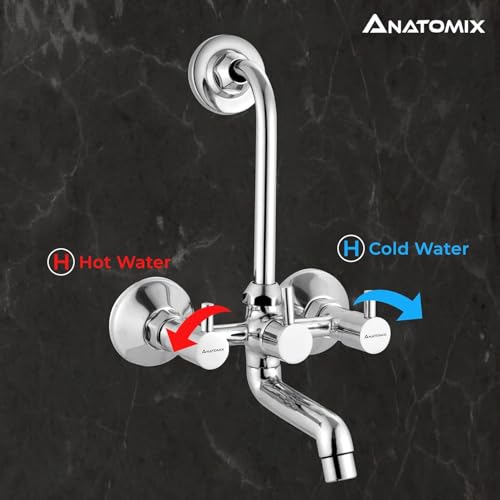 Image of ANATOMIX Oreo Brass Wall Mixer for Bathroom with Stainless Steel 125mm Long L-Bend Provision for Overhead Shower, Chrome Finish (Bath Mixer System)