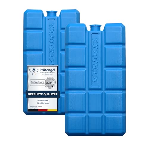VonBueren 2-24 Kühlakkus für Kühltasche 12h Lange Kühlung | ca. 200 g je Kühlakku | ca. 8,1 x 15,2 x 2,2 cm | auch für Kühlbox (2)