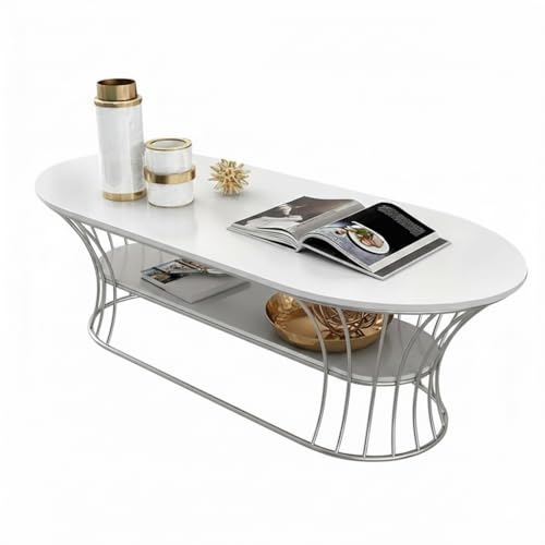 Image of Metal Oval Coffee Table Living Room Sofa Side Cabinet Small Table Creative Household Removable Coffee Table (Silver Black)