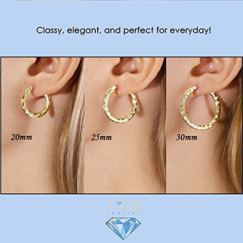 14K Yellow Gold Diamond-Cut Round Flat Hoop Earrings (25Mm (1 Inch)) #TOP3