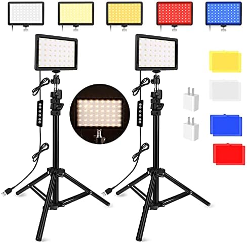 Unicucp 2 Packs 96 Dimmable 2400-6800K Bi-Color LED Video Light 11 Brightness 97 CRI with Adjustable Tripod Stand/4 Color Filters for Video Conference Lighting/YouTube Photography/Zoom Calls/Vlogging