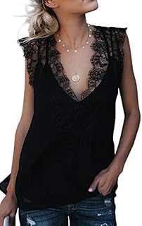Sidefeel Women Crochet Lace Tank Top Sleeveless Loose Fitting Tunic 2XL Black