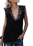 Sidefeel Women Crochet Lace Tank Top Sleeveless Loose Fitting Tunic Medium Black
