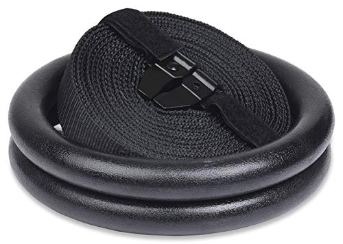 Garage Fit Gymnastic Rings - Premium Heavy Duty Gym Rings with Buckles and Straps for Cross Training, Gymnastics, Fitness, Exercise Rings (Black)