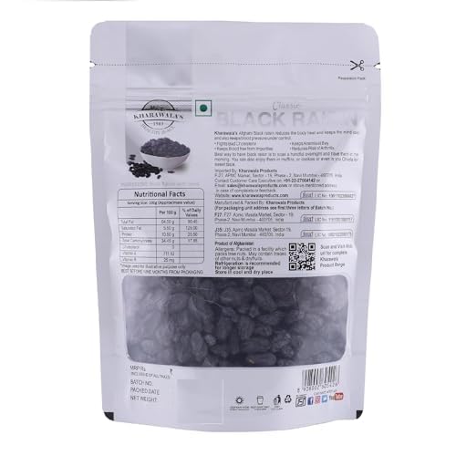 Image of KHARAWALA'S Afghani Classic Black Raisins with Seeds | Kali Kishmish (Pack of 5-250gm Each)