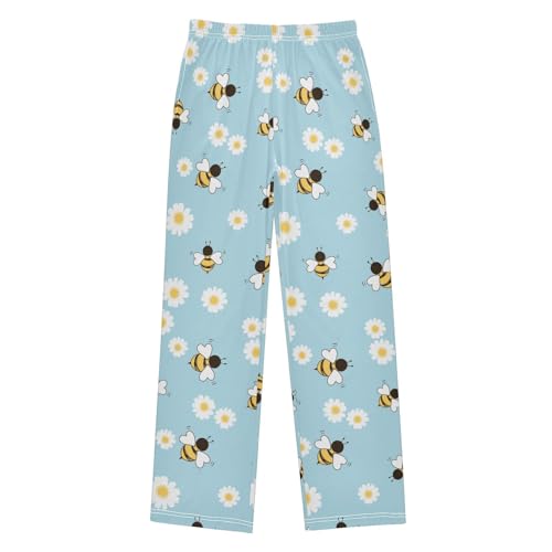 Bee and Daisy Flowers Boys Long Pants Soft Trousers Elastic Waist Kids Lounge Bottoms with Pockets S-XL