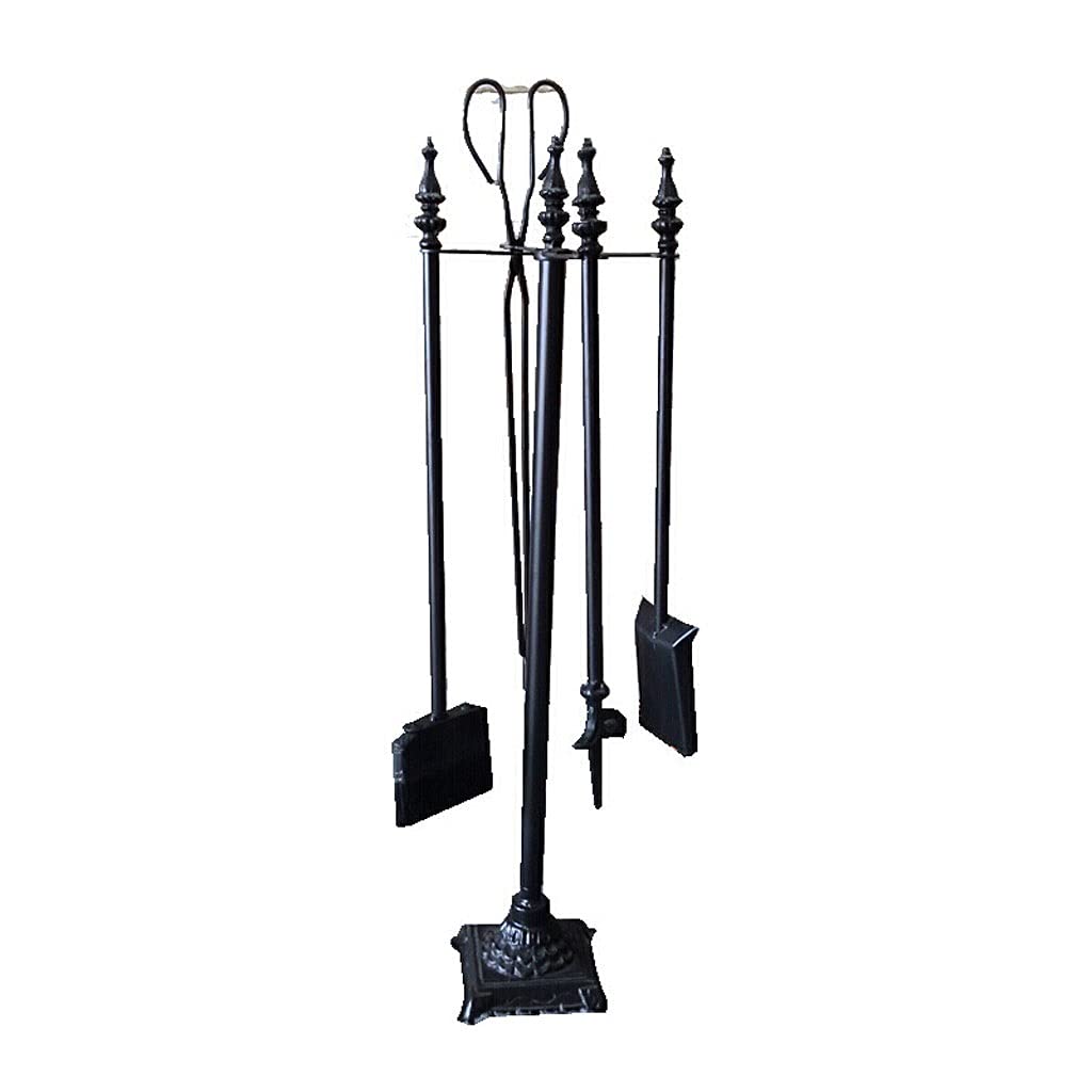 Set di attrezzi per caminetto Strumento di camino in stile europeo Set di accessori da camino a 5 pezzi Pinze da camino Pinze da poker Base Base e pennello in ferro battuto decorazione del camino nero